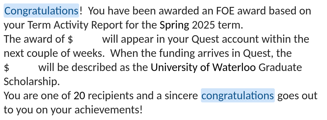 FOE Award Notification!