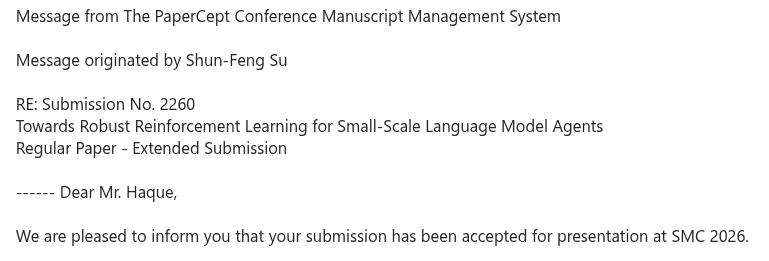 SMC 2026 Acceptance for SLM-RL Agents