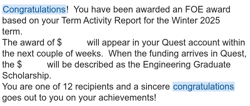 FOE Award Notification!